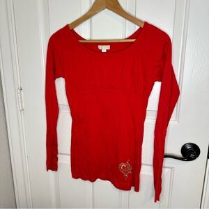 Y2K South Pole Red Gold Bling Logo Babydoll Fitted Long Sleeve Sz M Mcbling 2000
